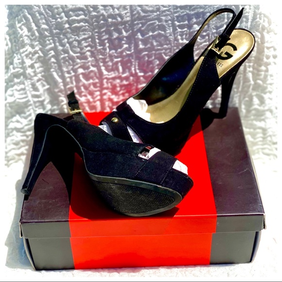 Guess NWB “Cathy” Platform Stiletto Heels Almond Peep Toe Slingback Shoes - Picture 15 of 16